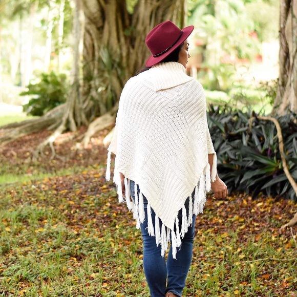 Ivory Cable Knit Poncho - Picture 2 of 3